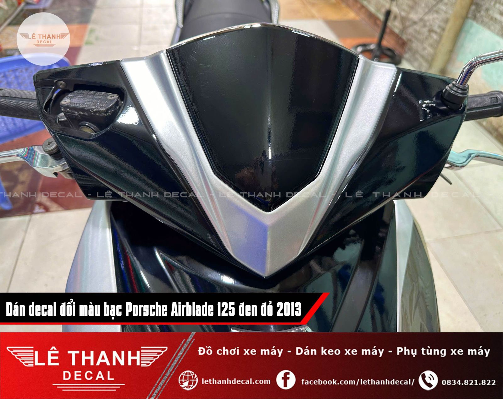 Dán decal đổi màu bạc Porsche Airblade 125 đen đỏ 2013