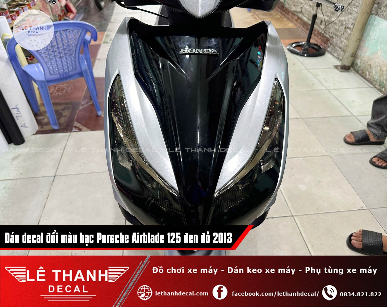 Dán decal đổi màu bạc Porsche Airblade 125 đen đỏ 2013