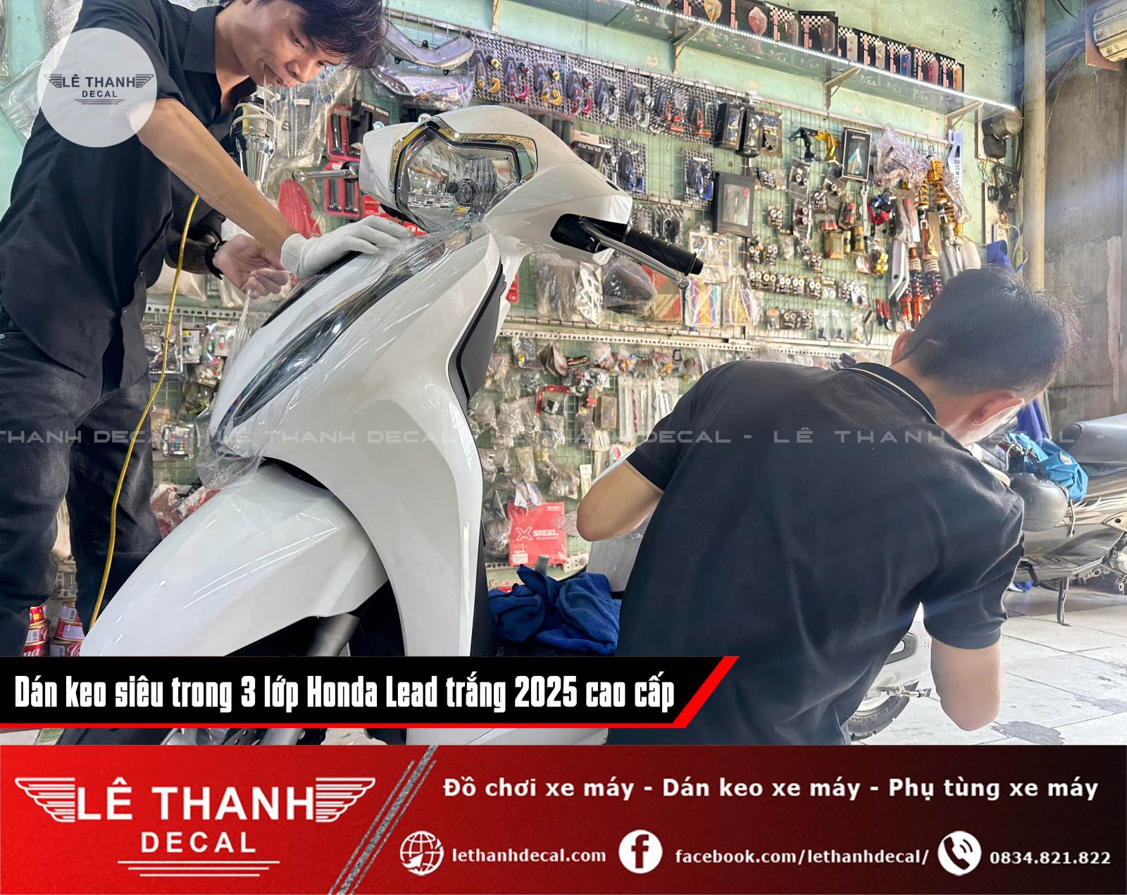 Dán keo siêu trong 3 lớp Honda Lead trắng 2025