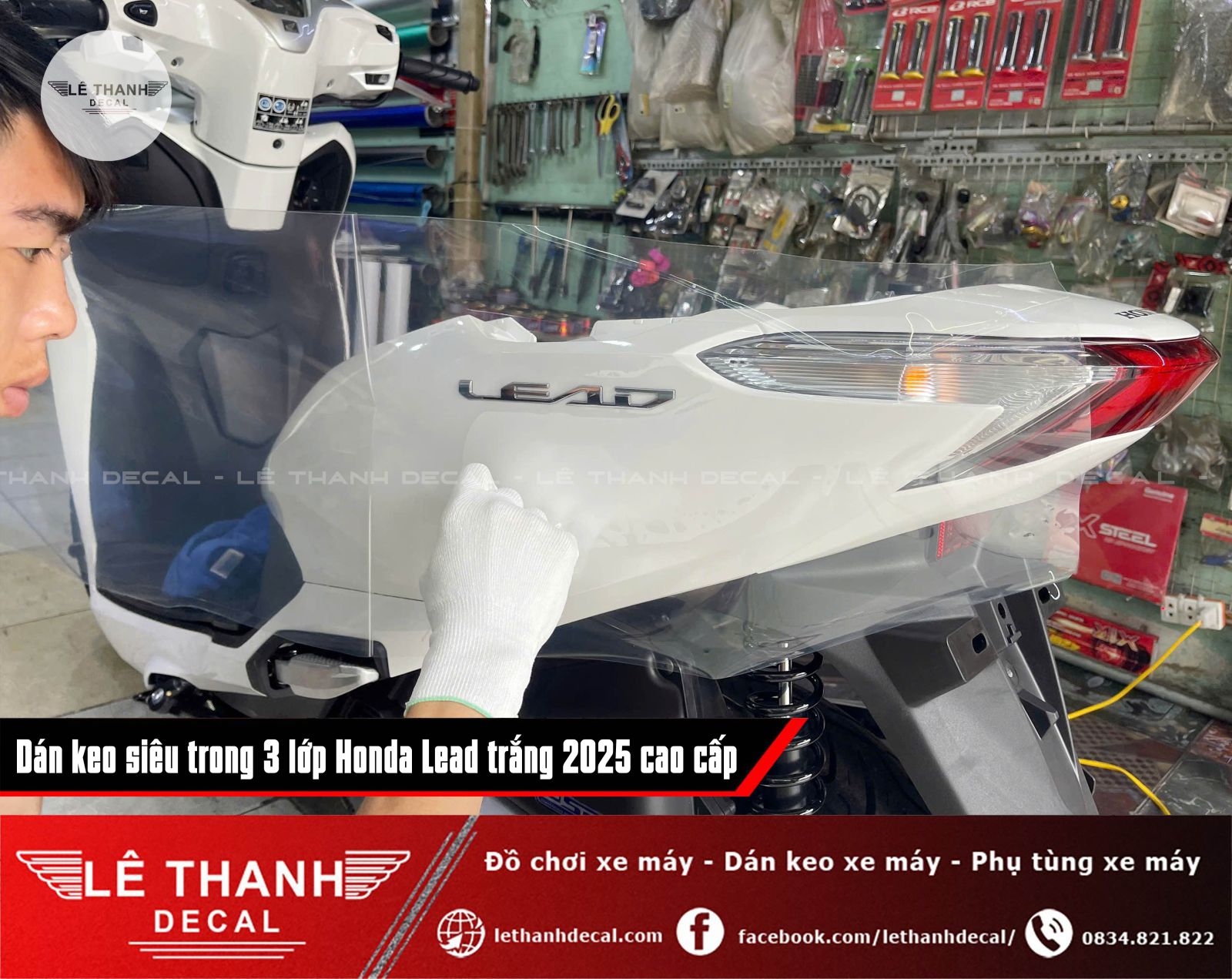 Dán keo siêu trong 3 lớp Honda Lead trắng 2025