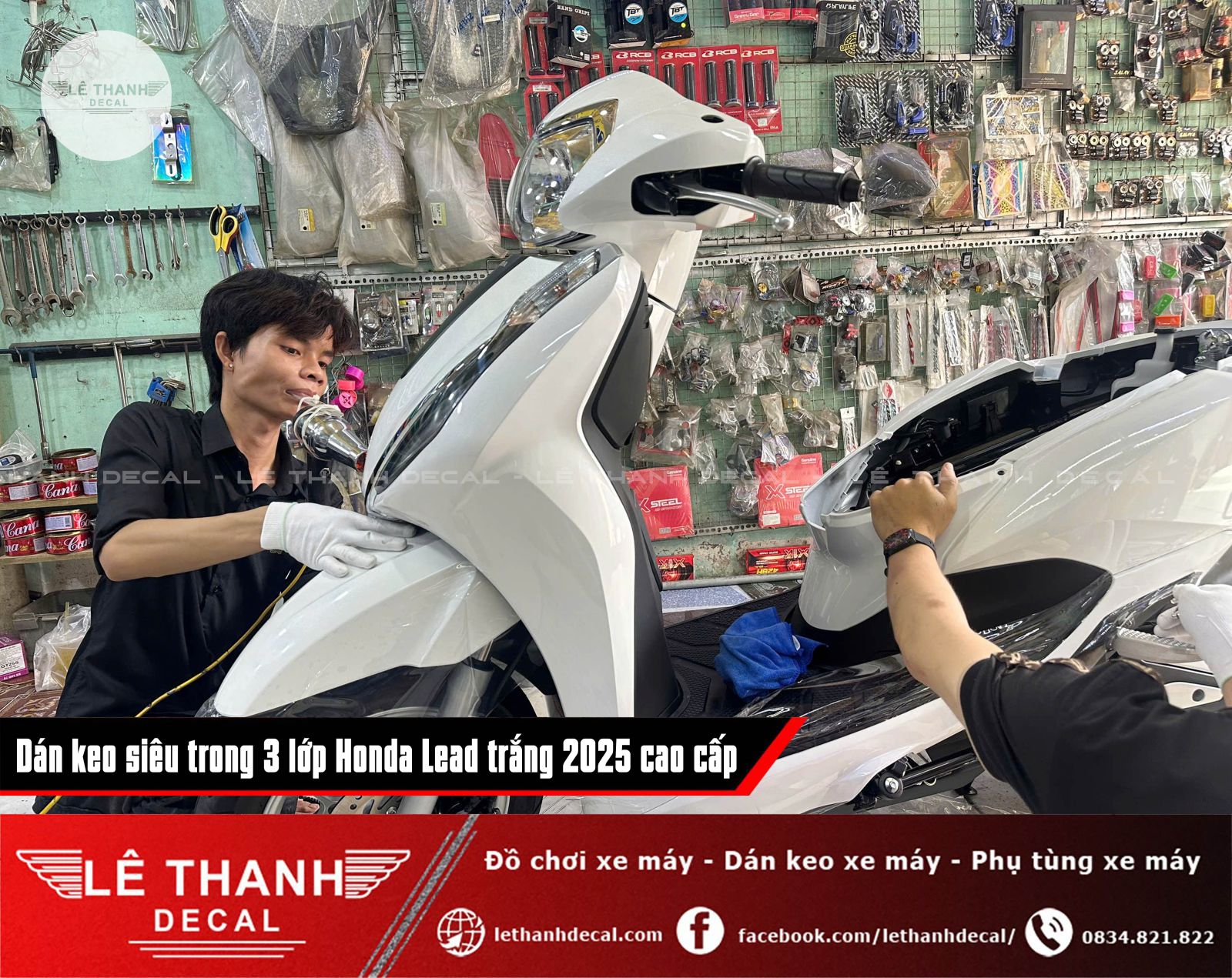 Dán keo siêu trong 3 lớp Honda Lead trắng 2025