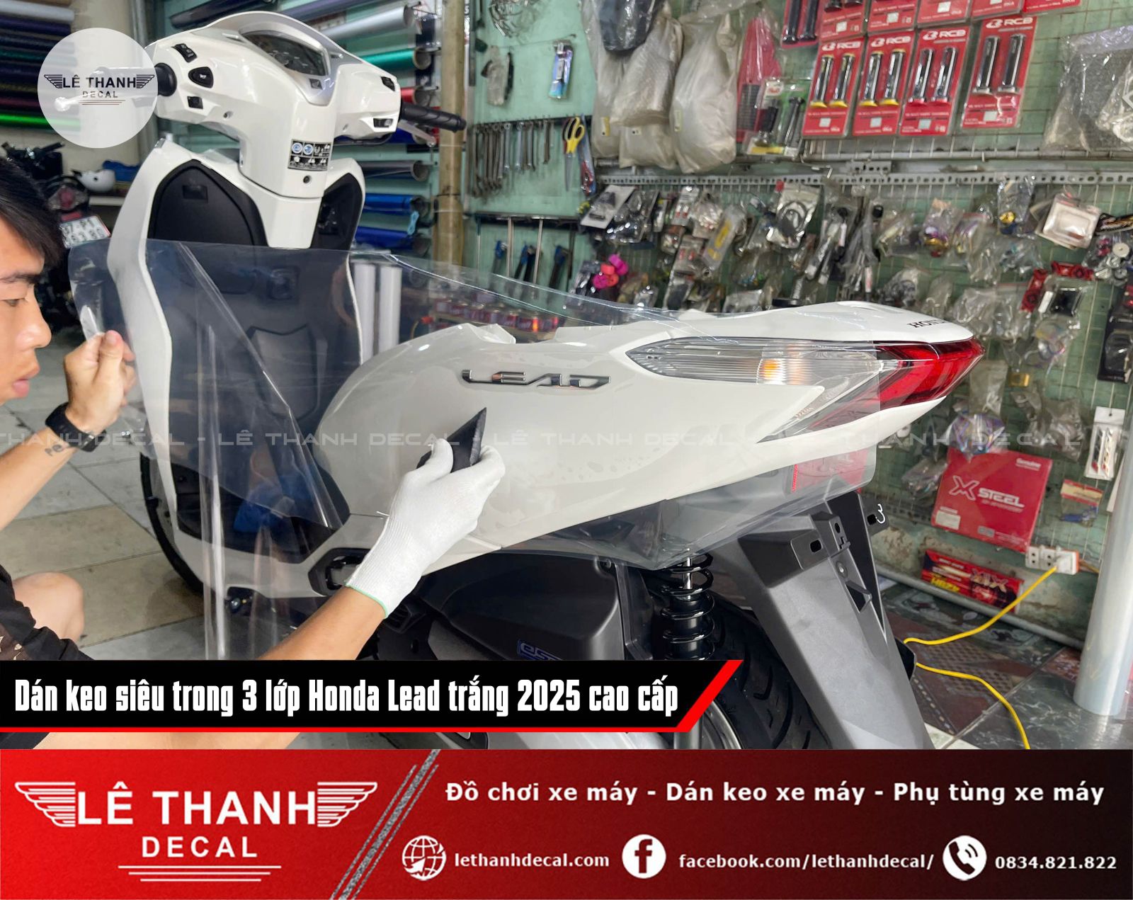 Dán keo siêu trong 3 lớp Honda Lead trắng 2025