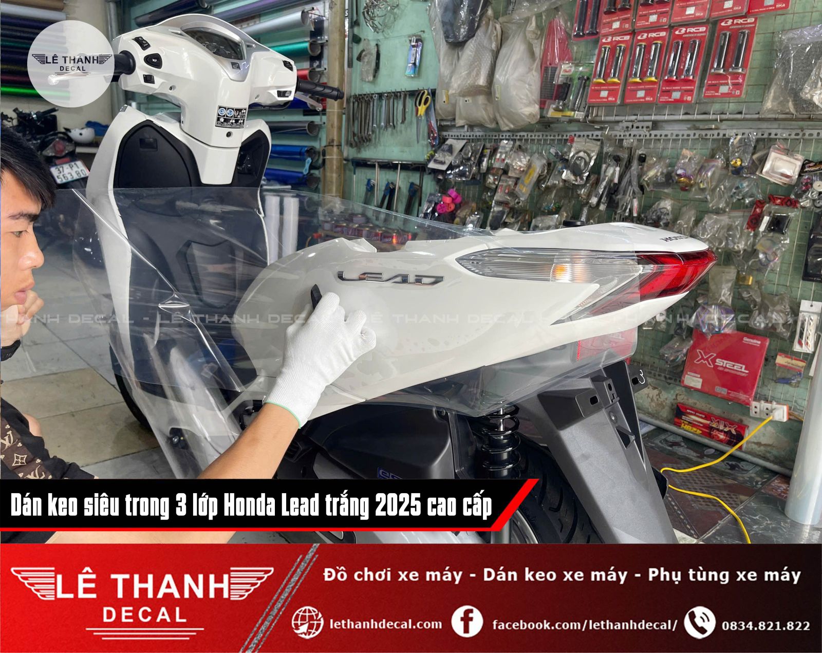 Dán keo siêu trong 3 lớp Honda Lead trắng 2025