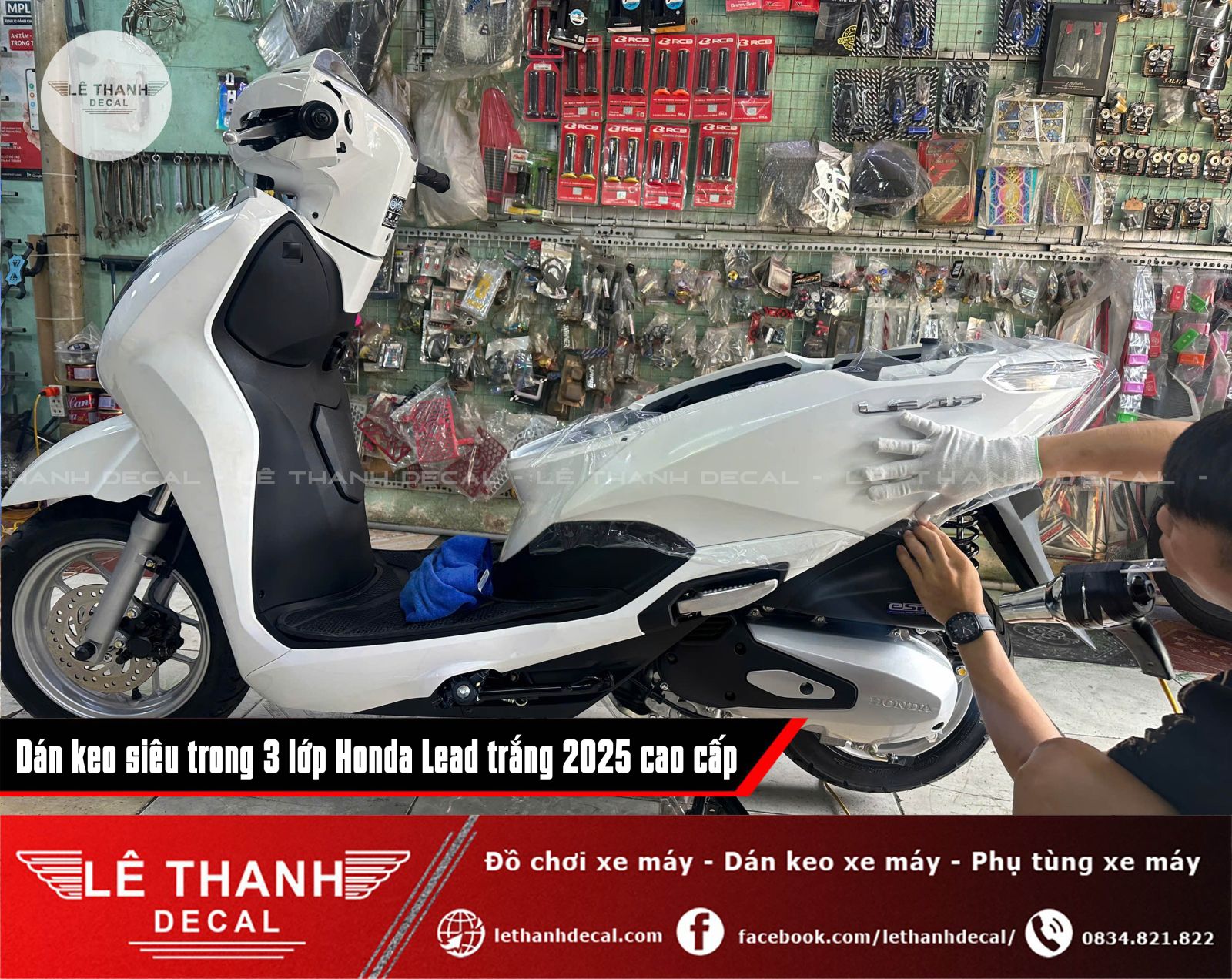 Dán keo siêu trong 3 lớp Honda Lead trắng 2025