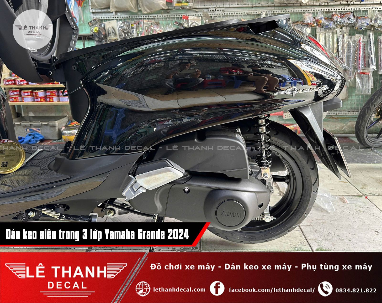 Dán keo siêu trong 3 lớp Yamaha Grande đen 2024