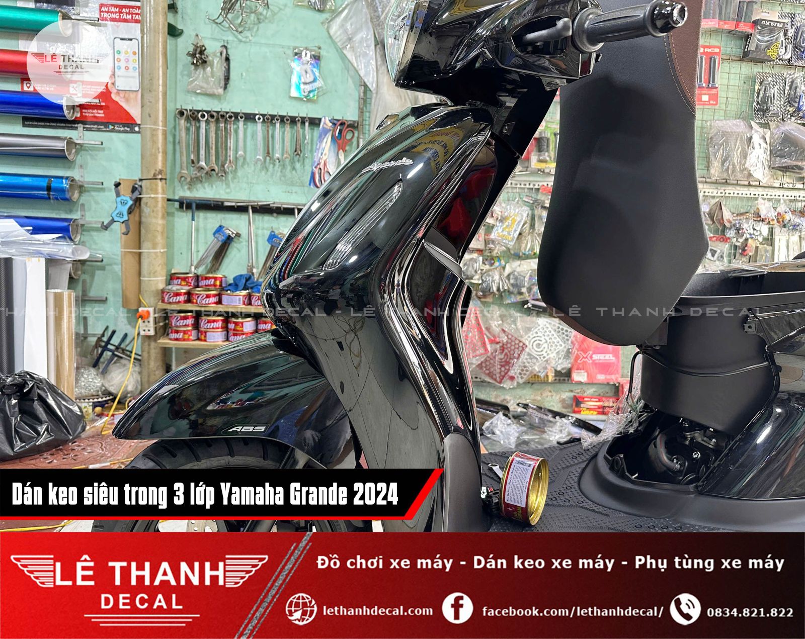 Dán keo siêu trong 3 lớp Yamaha Grande đen 2024