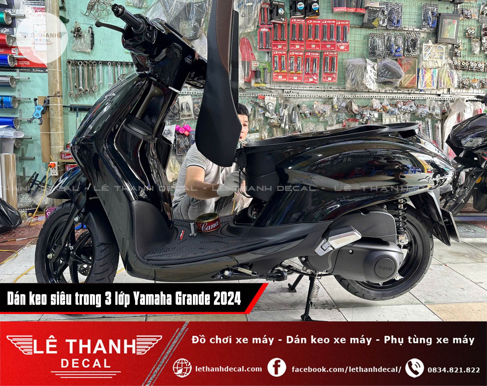 Dán keo siêu trong 3 lớp Yamaha Grande đen 2024