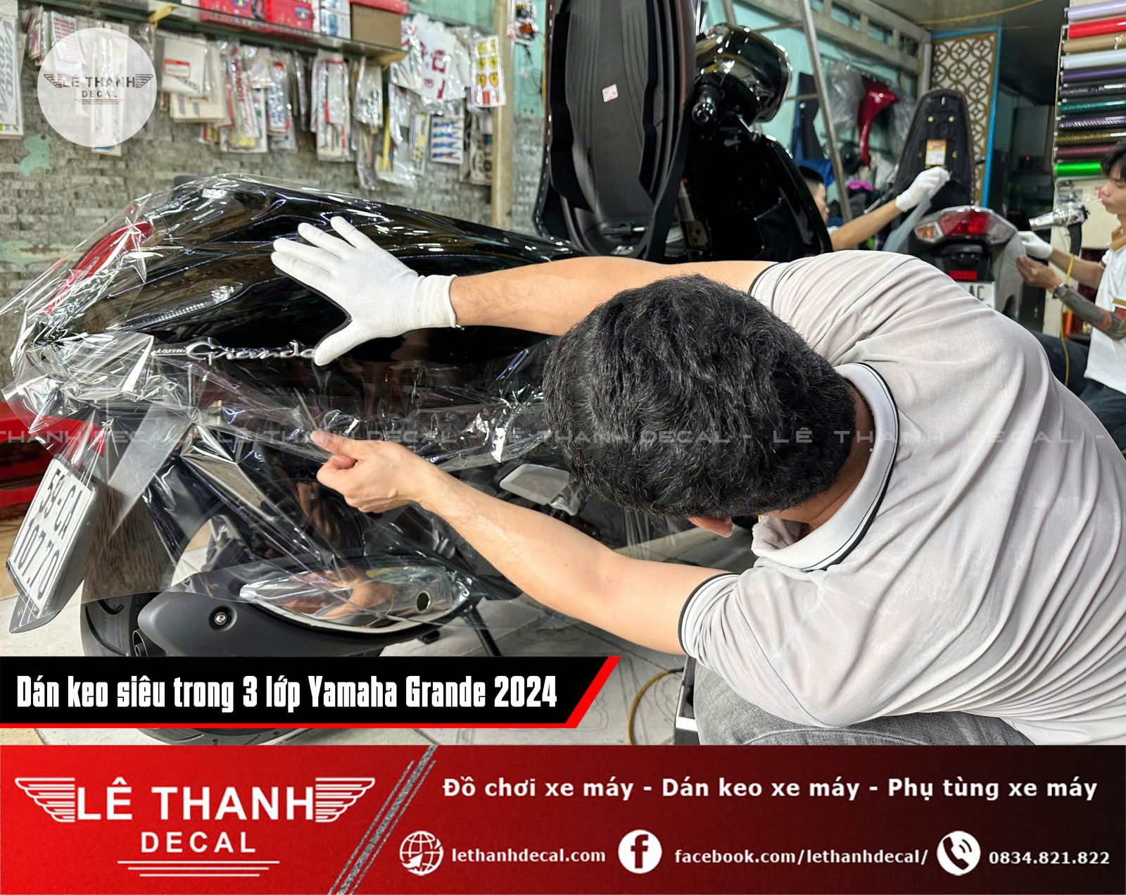 Dán keo siêu trong 3 lớp Yamaha Grande đen 2024