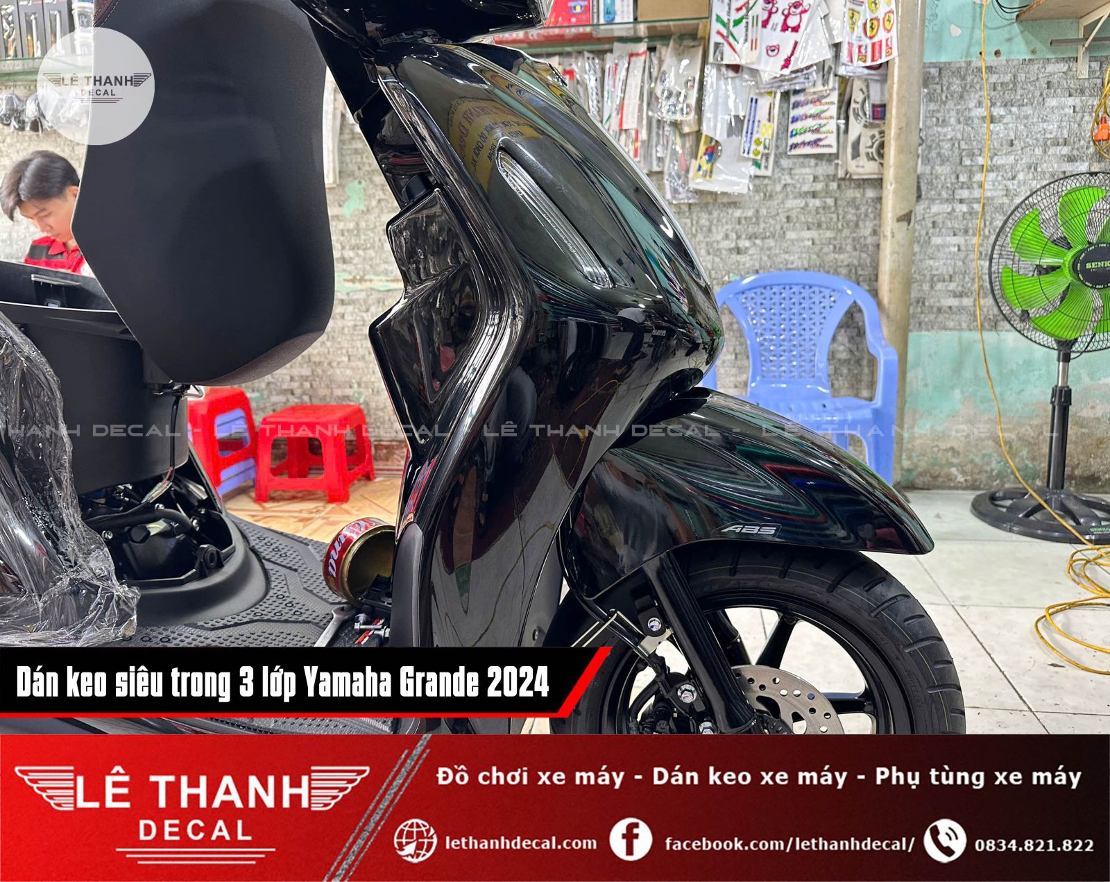 Dán keo siêu trong 3 lớp Yamaha Grande đen 2024