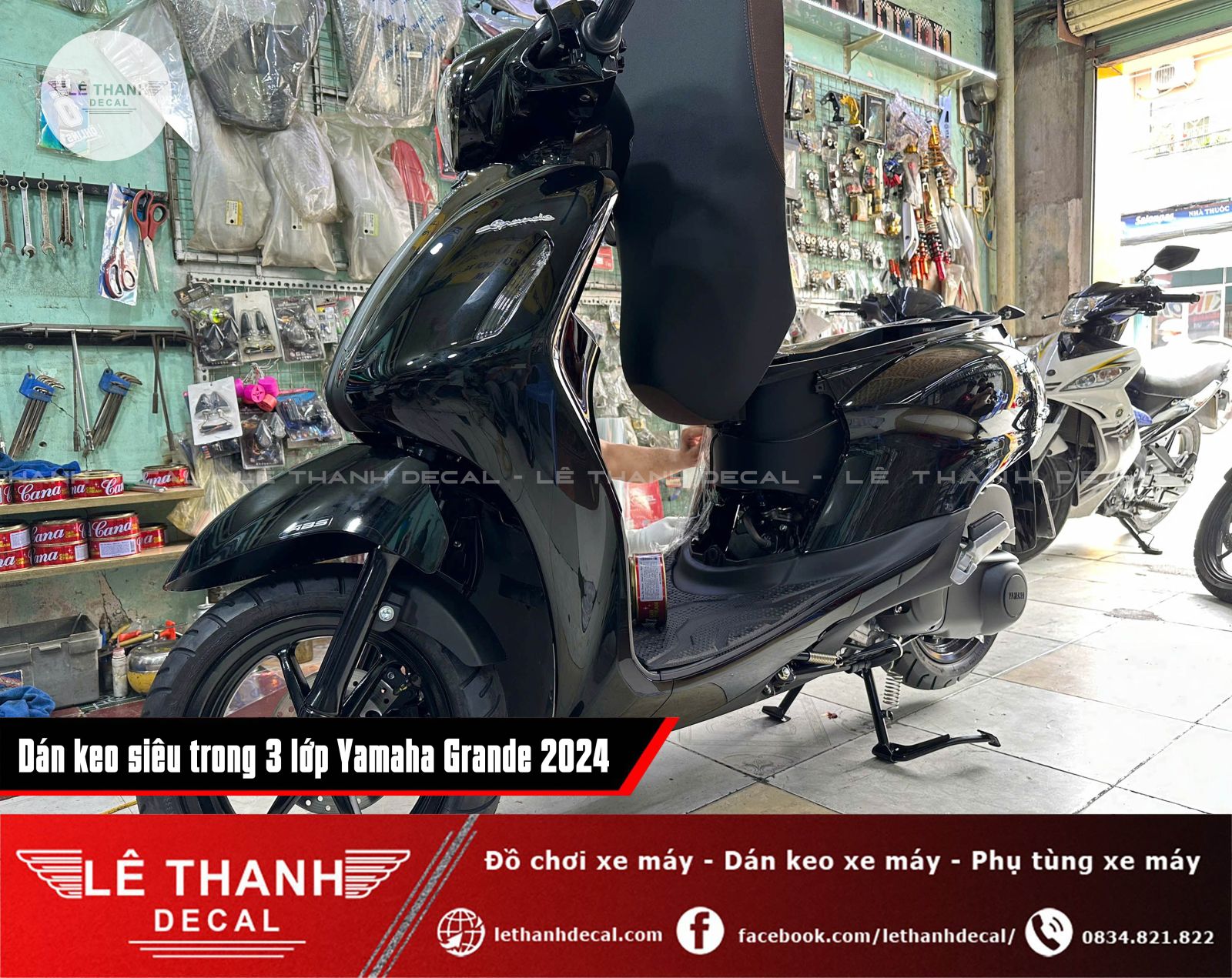 Dán keo siêu trong 3 lớp Yamaha Grande đen 2024