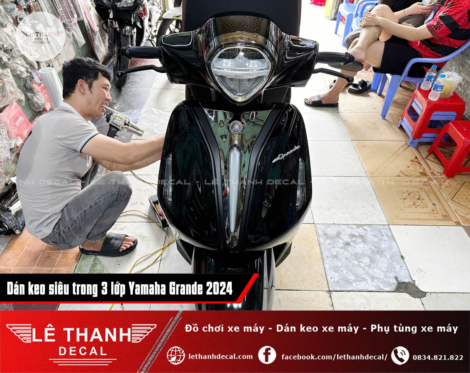 Dán keo siêu trong 3 lớp Yamaha Grande đen 2024