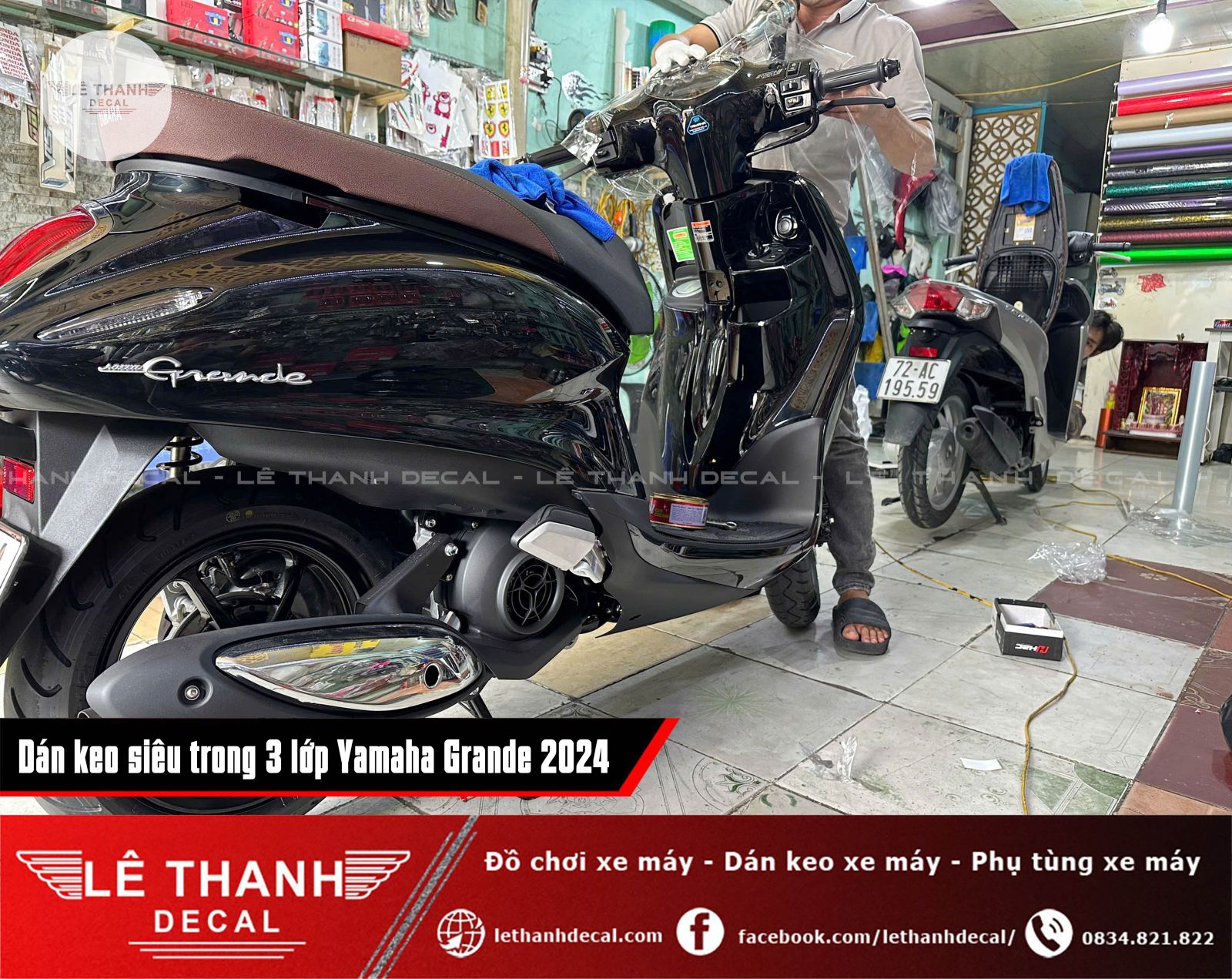 Dán keo siêu trong 3 lớp Yamaha Grande đen 2024