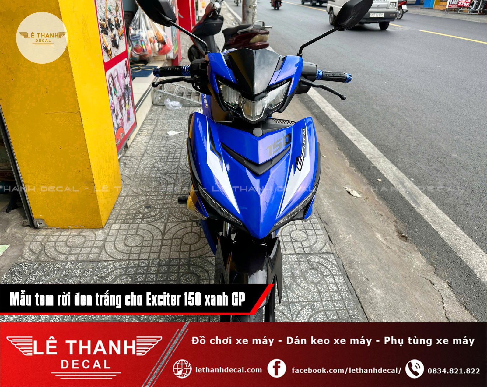 Dán tem rời đen trắng cho Exciter 150 xanh GP
