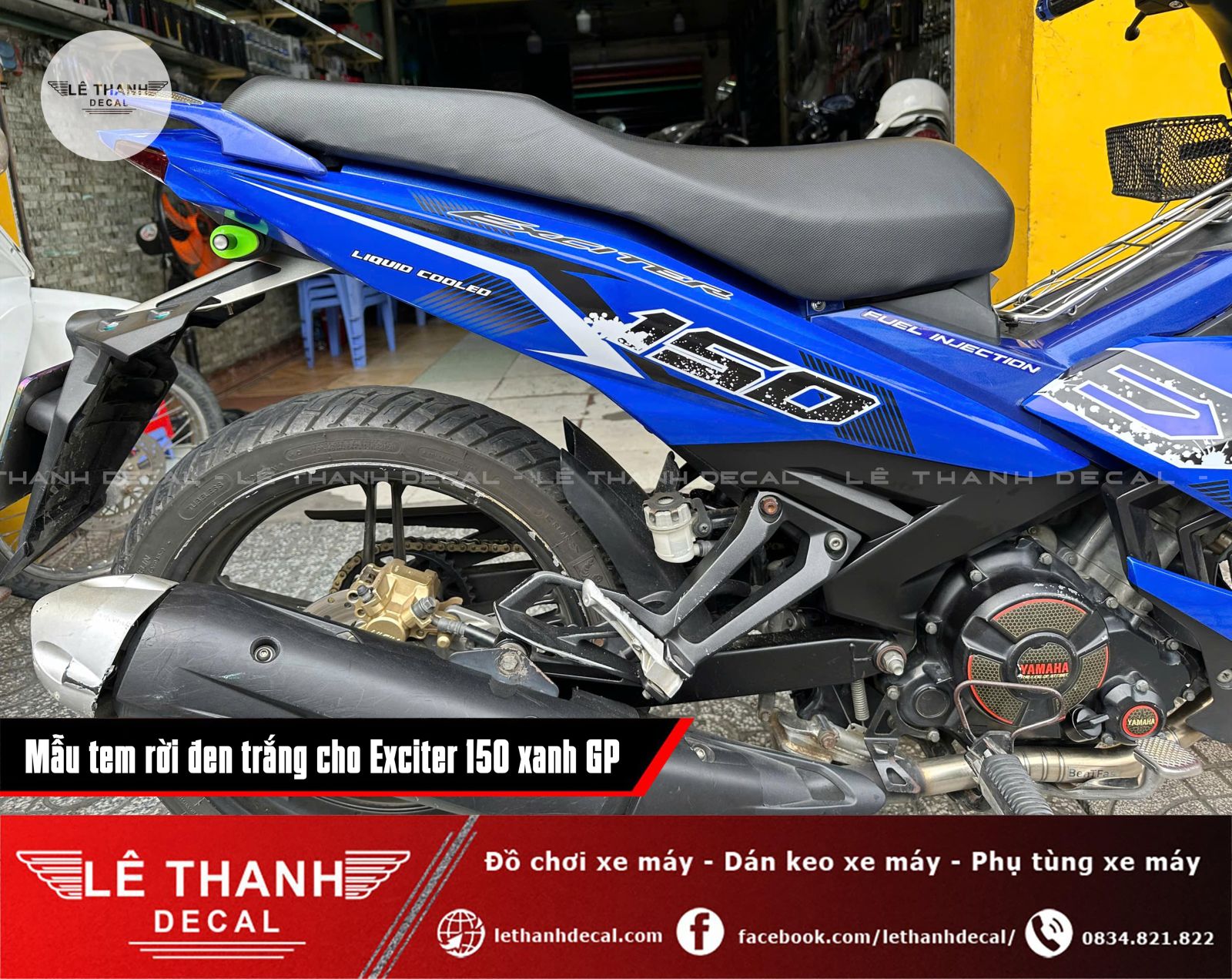 Dán tem rời đen trắng cho Exciter 150 xanh GP