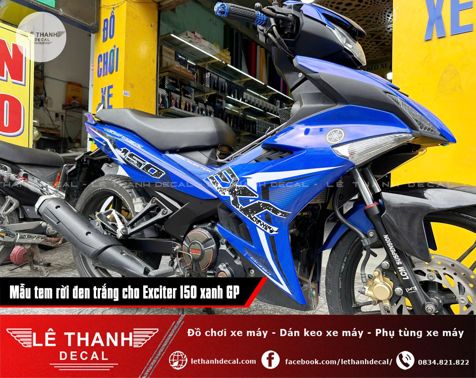 Dán tem rời đen trắng cho Exciter 150 xanh GP