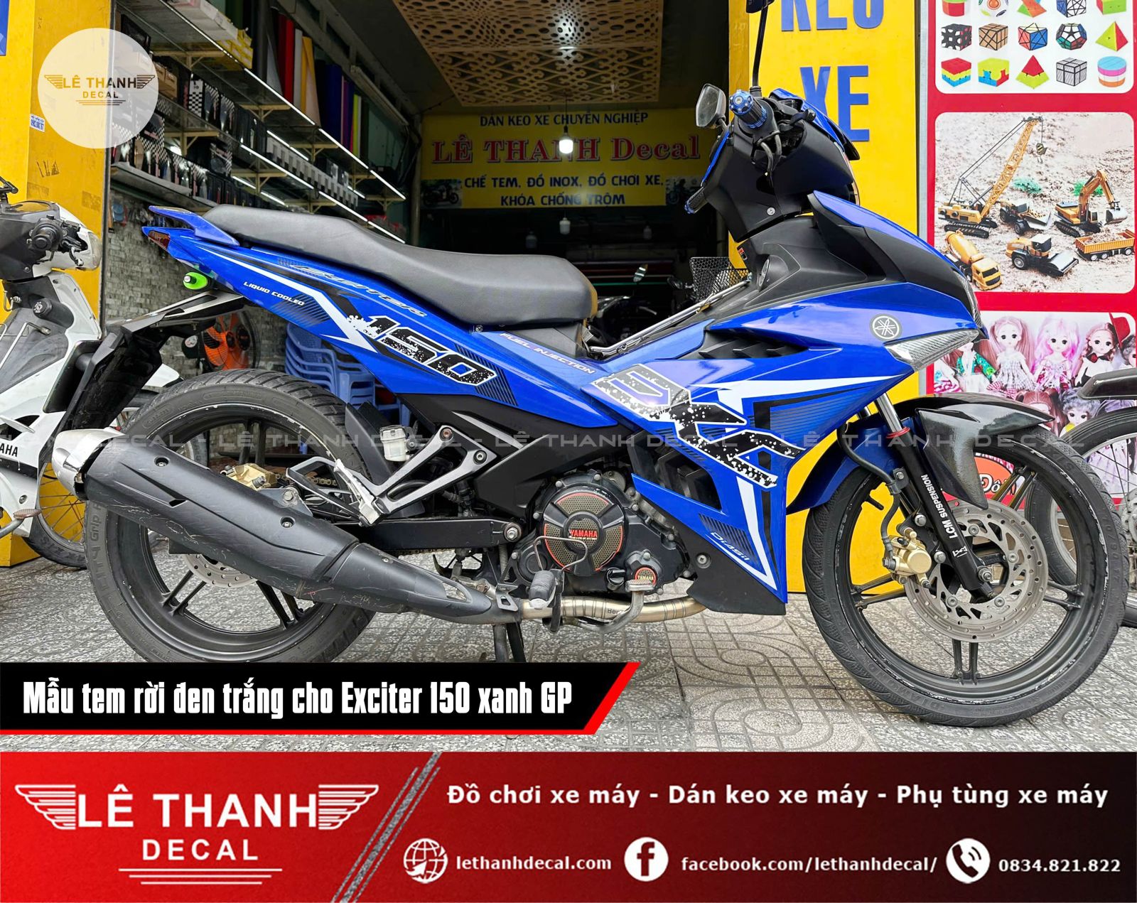 Dán tem rời đen trắng cho Exciter 150 xanh GP
