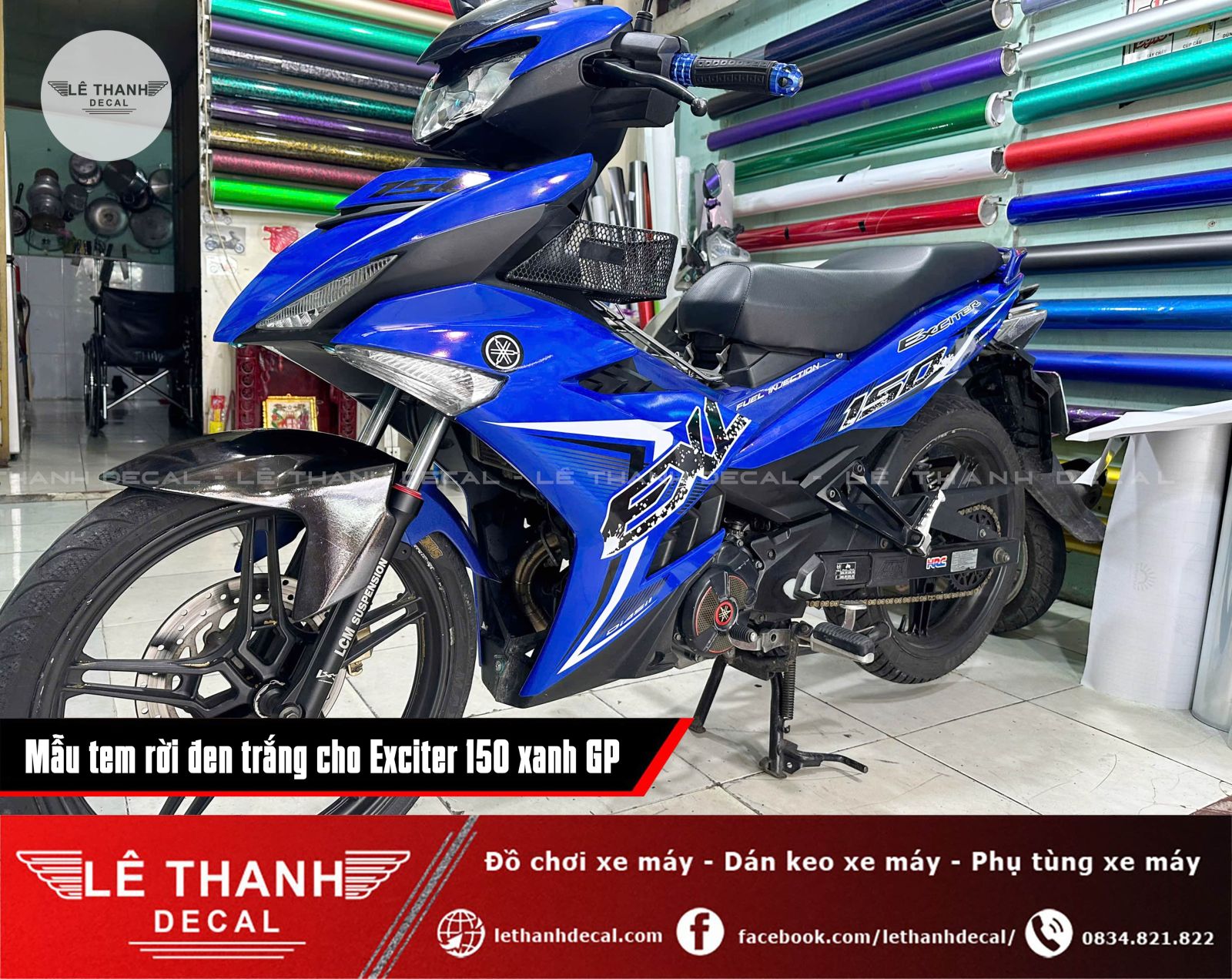 Dán tem rời đen trắng cho Exciter 150 xanh GP