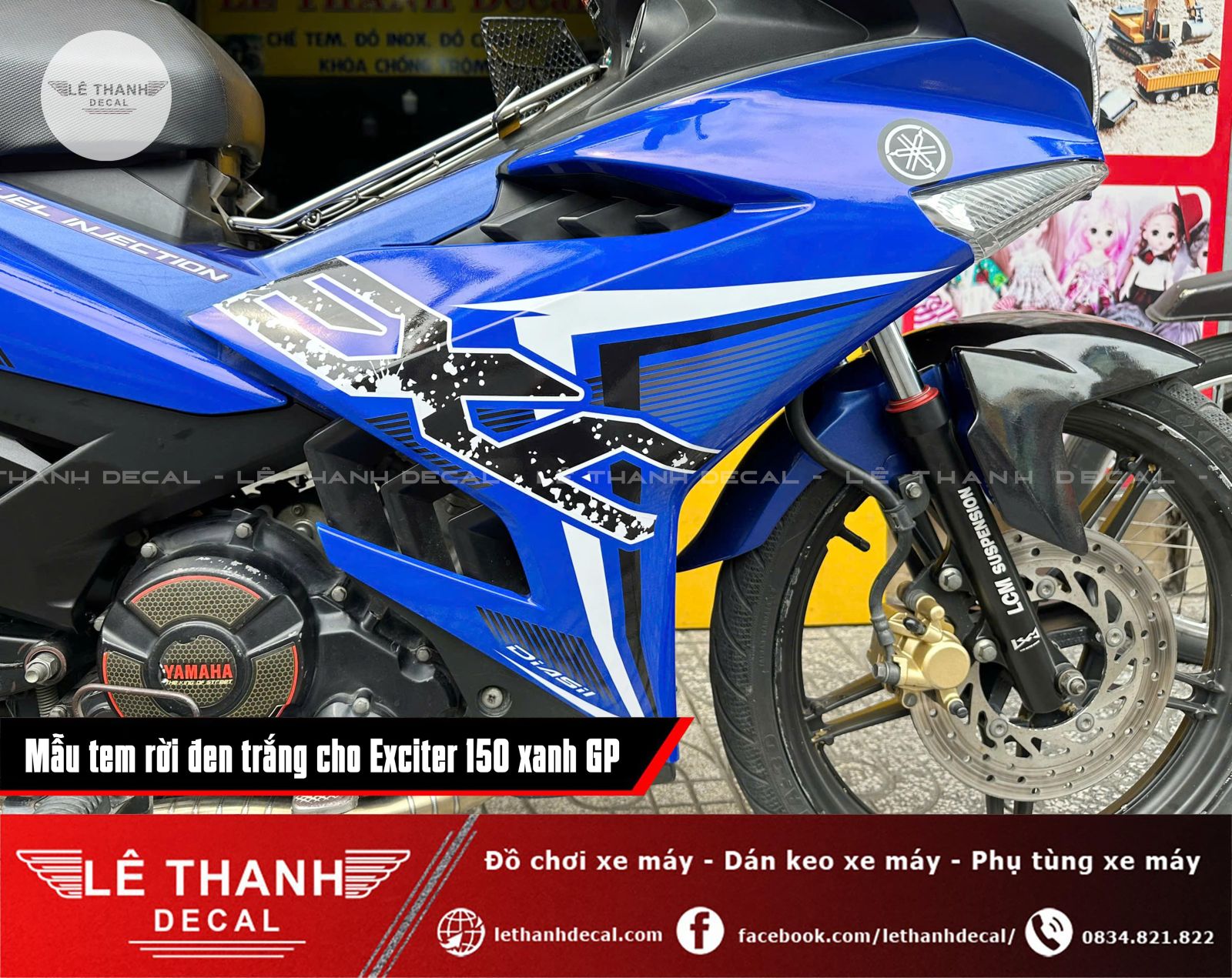 Dán tem rời đen trắng cho Exciter 150 xanh GP