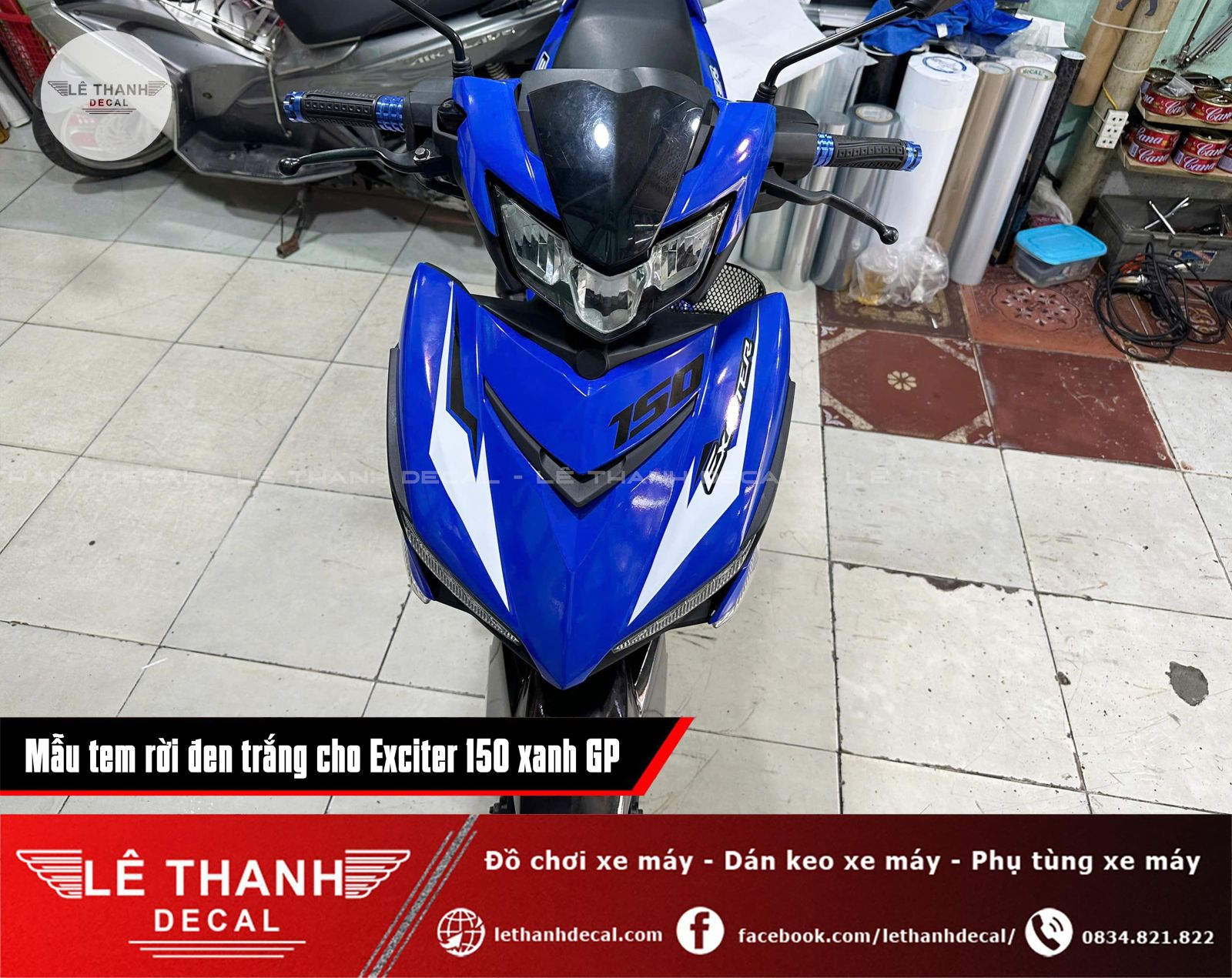 Dán tem rời đen trắng cho Exciter 150 xanh GP