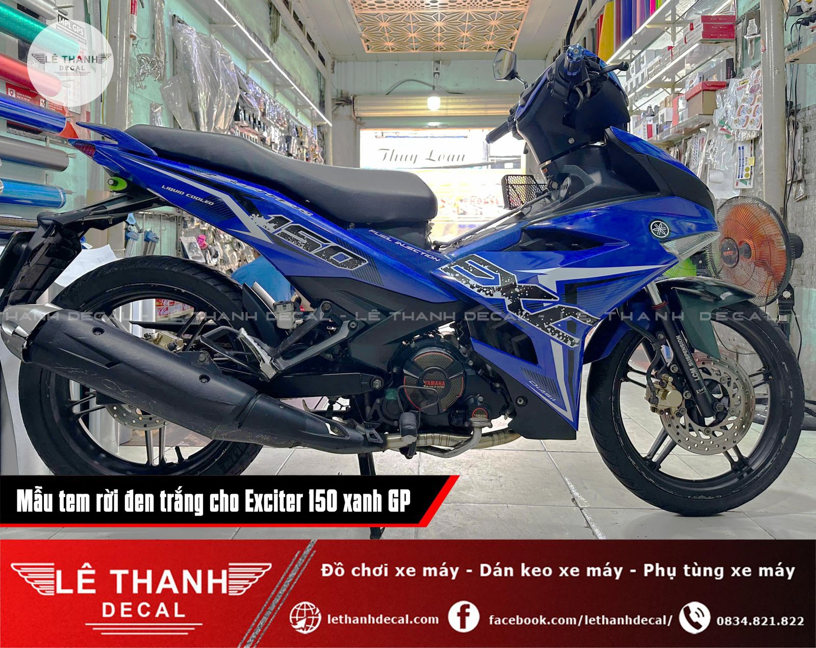 Dán tem rời đen trắng cho Exciter 150 xanh GP