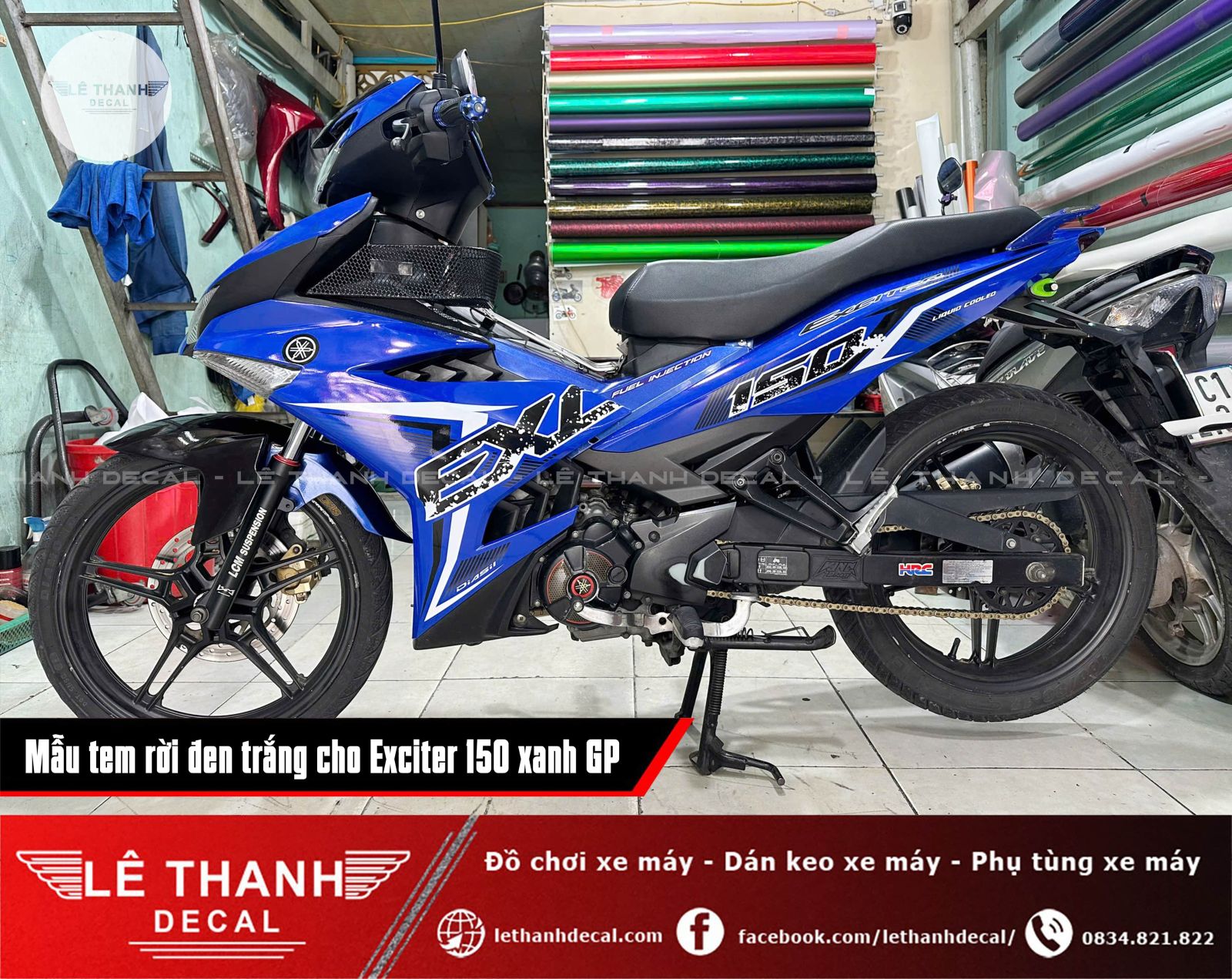 Dán tem rời đen trắng cho Exciter 150 xanh GP