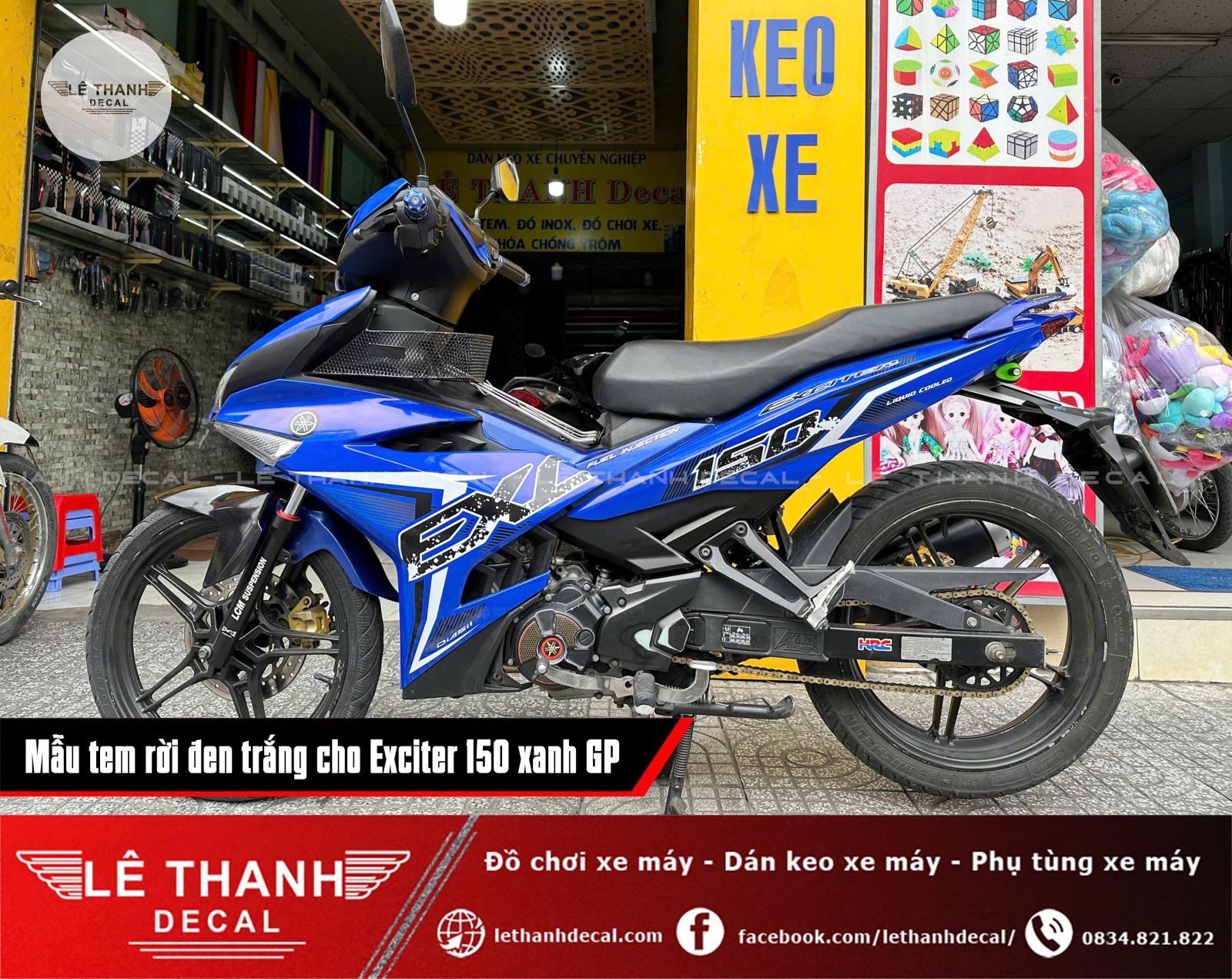 Dán tem rời đen trắng cho Exciter 150 xanh GP