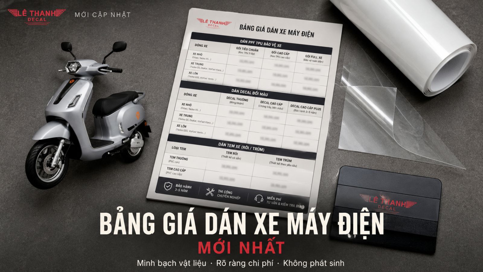 Bảng giá dán xe máy điện mới nhất 2026