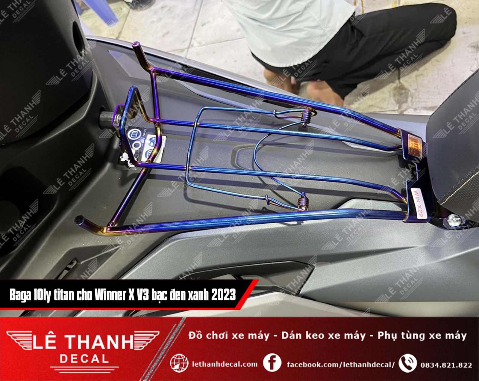 baga titan 10ly cho xe máy Winner X V3 2023 bạc đen xanh
