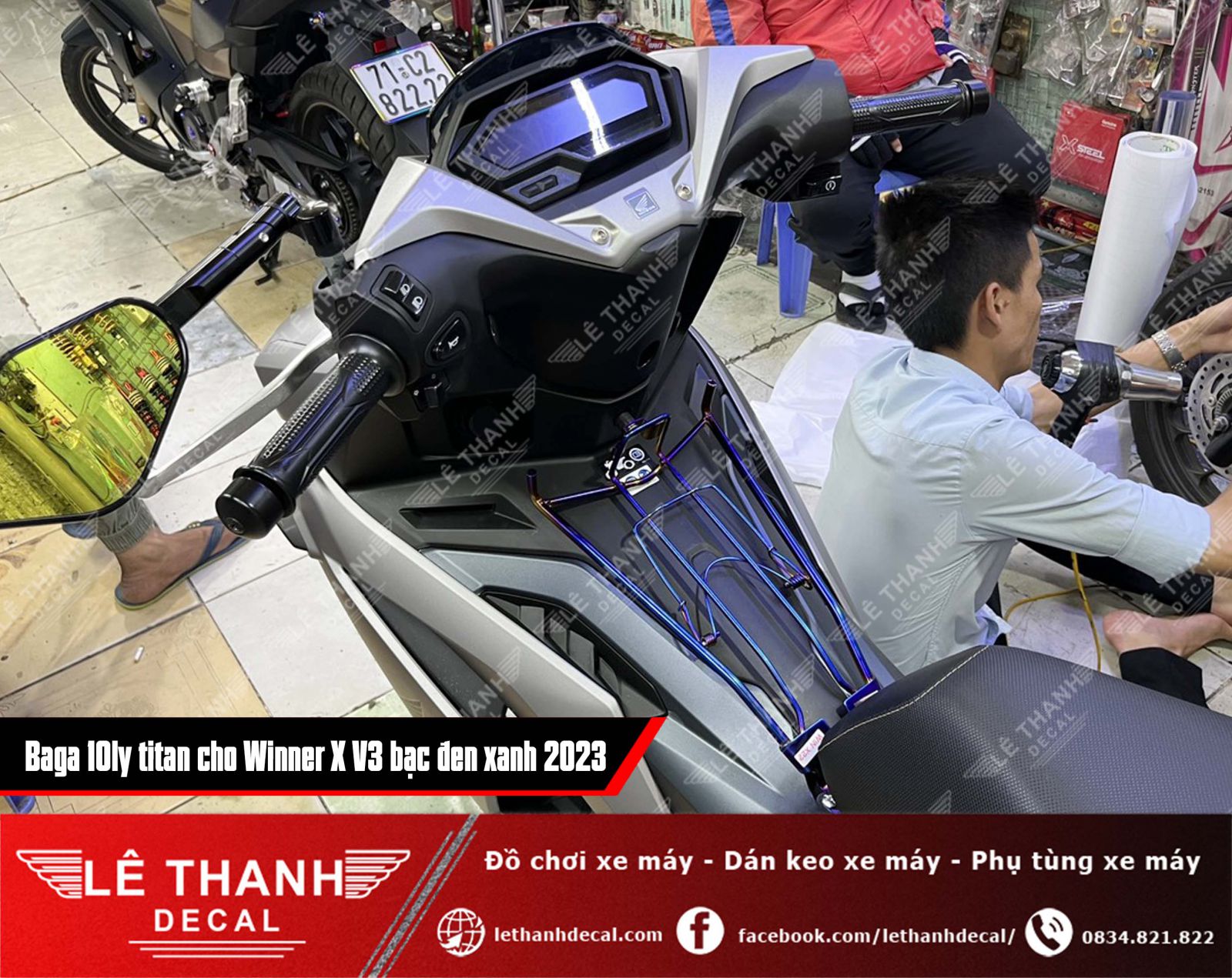 baga titan 10ly cho xe máy Winner X V3 2023 bạc đen xanh