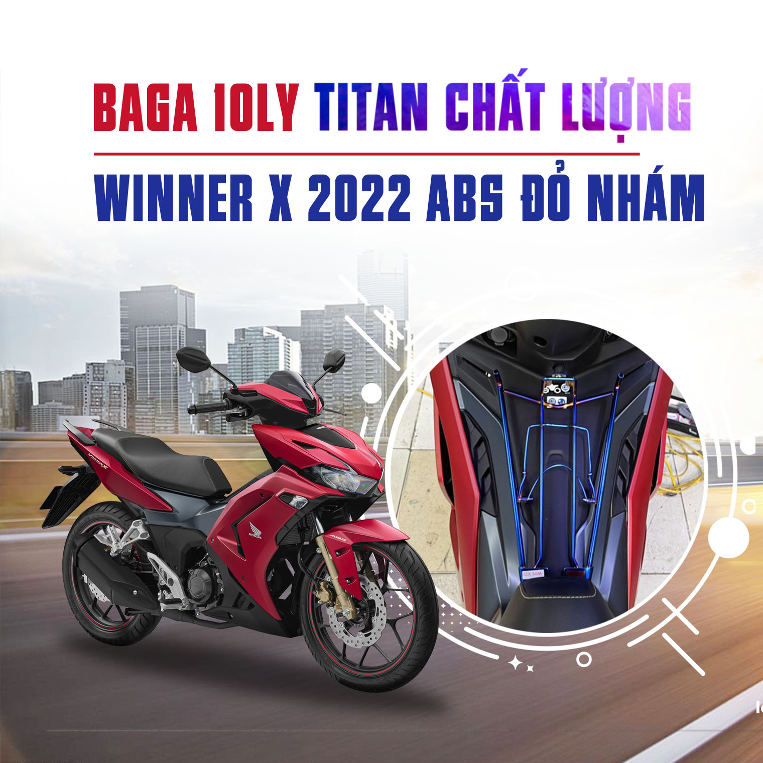baga titan 10ly cho xe máy Winner X 2022 ABS đỏ nhám