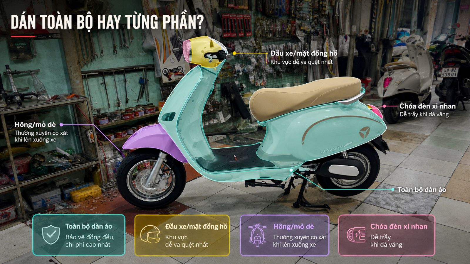 Các yếu tố ảnh hưởng đến giá dán keo xe máy điện