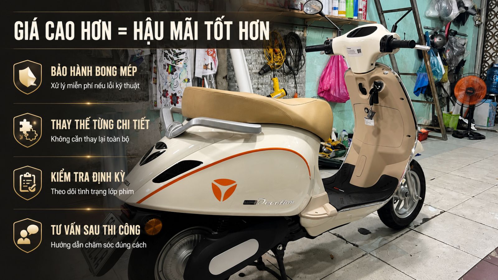 Các yếu tố ảnh hưởng đến giá dán keo xe máy điện