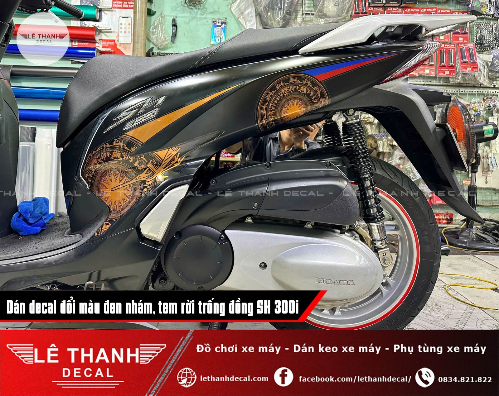 Dán decal đổi màu đen nhám, tem rời trống đồng SH 300i