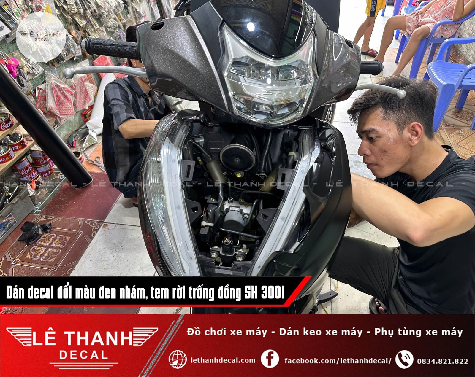 Dán decal đổi màu đen nhám, tem rời trống đồng SH 300i