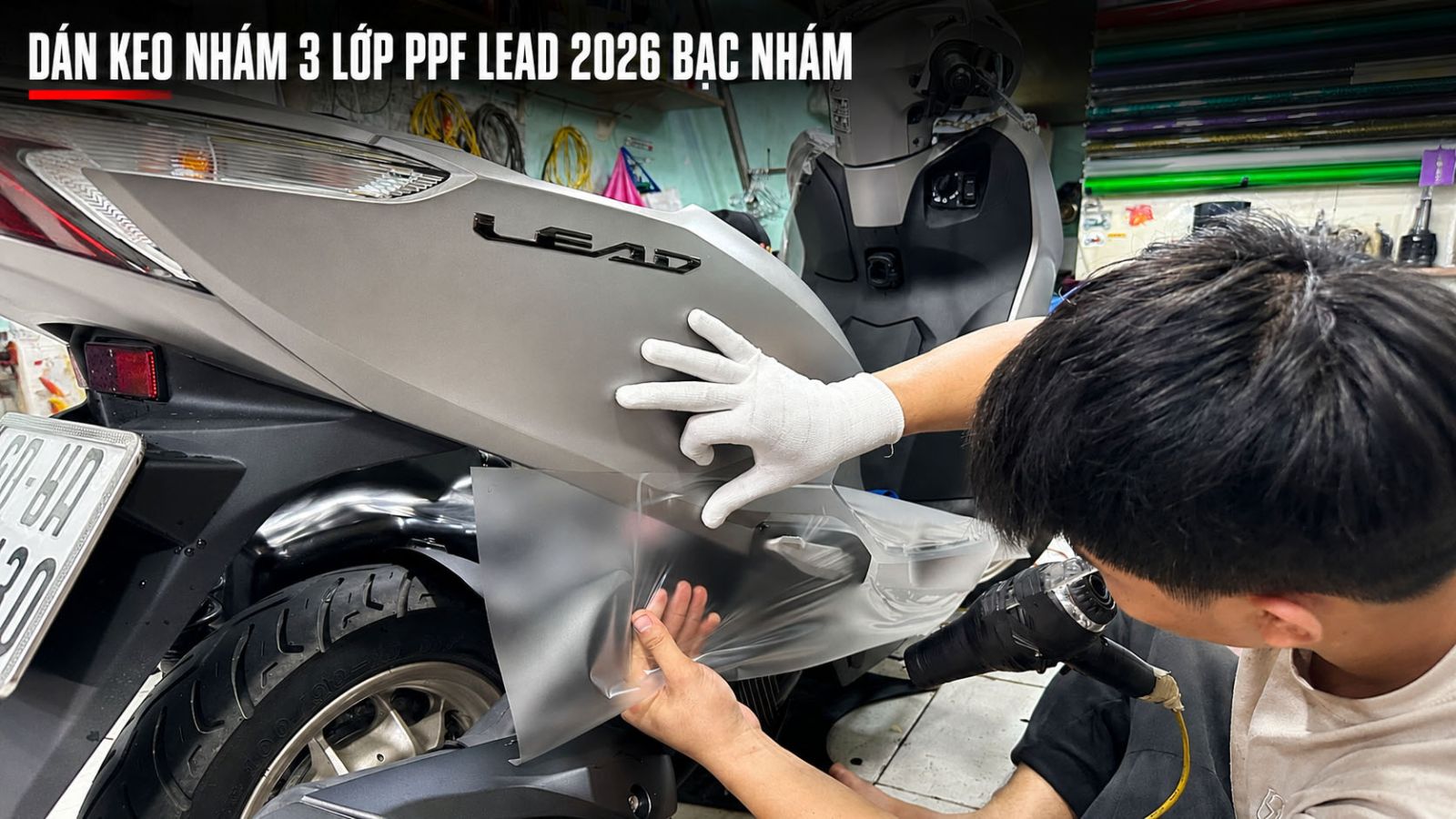 Dán keo nhám 3 lớp PPF Honda LEAD màu bạc nhám