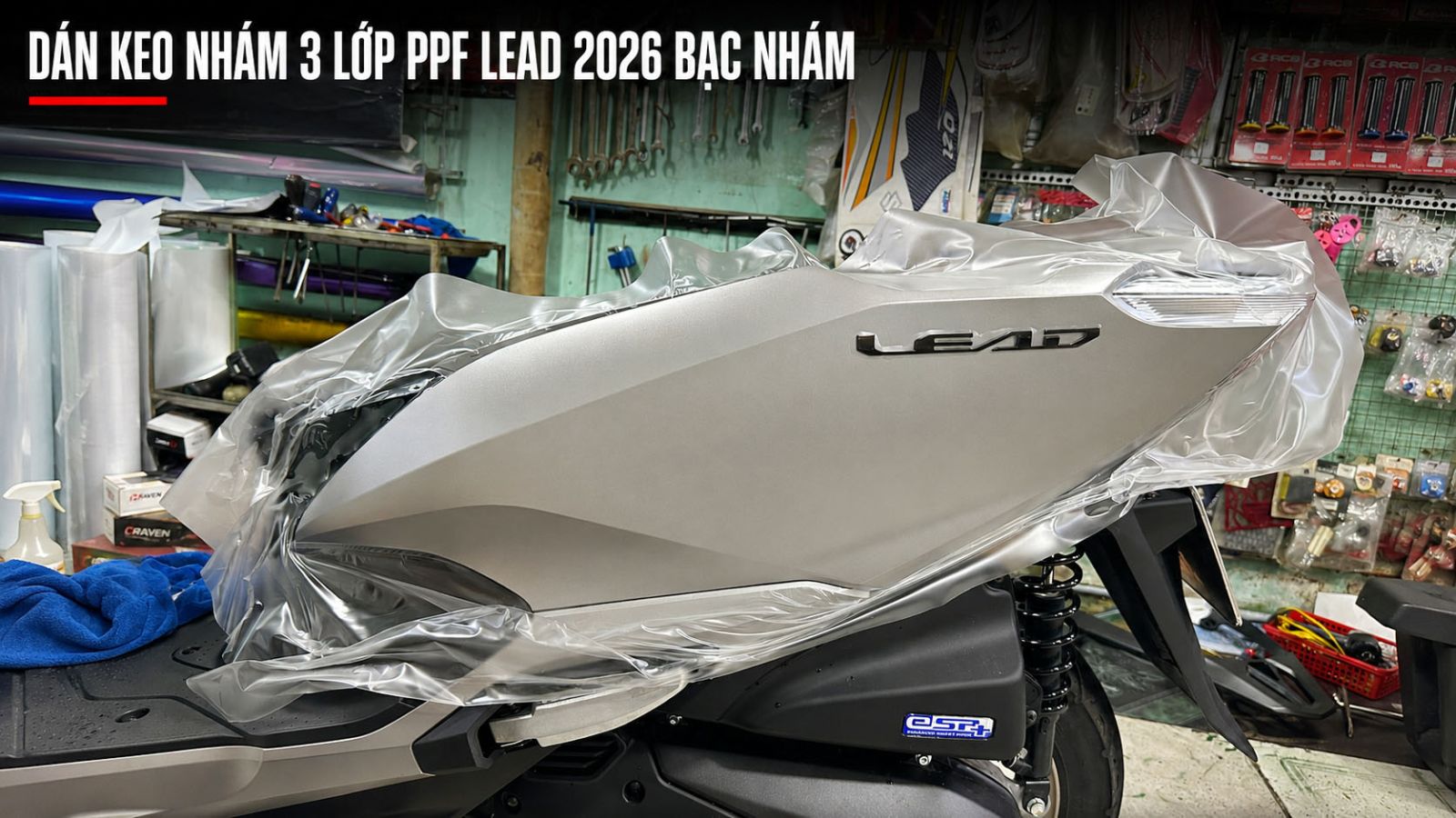 Dán keo nhám 3 lớp PPF Honda LEAD màu bạc nhám