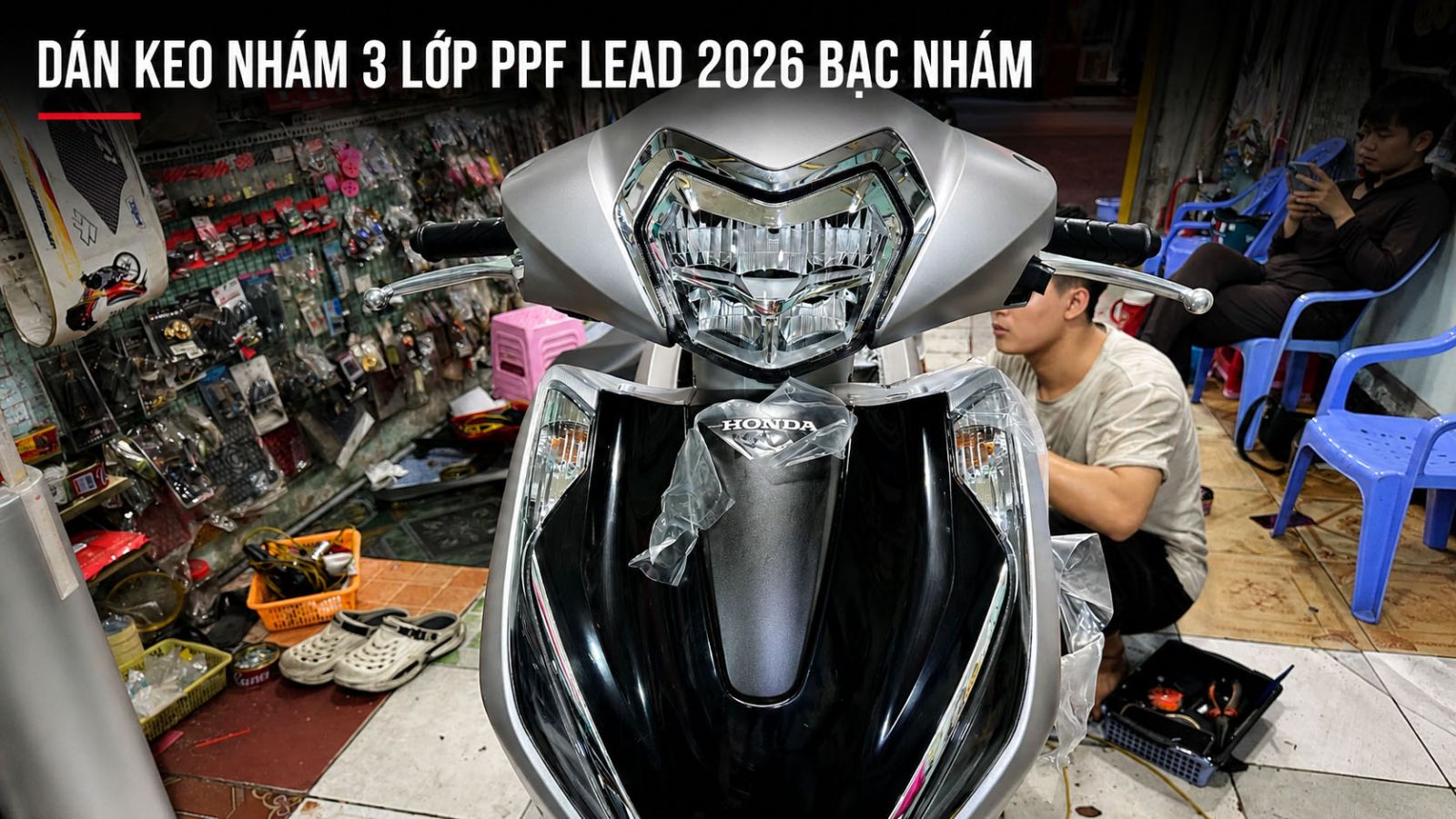 Dán keo nhám 3 lớp PPF Honda LEAD màu bạc nhám