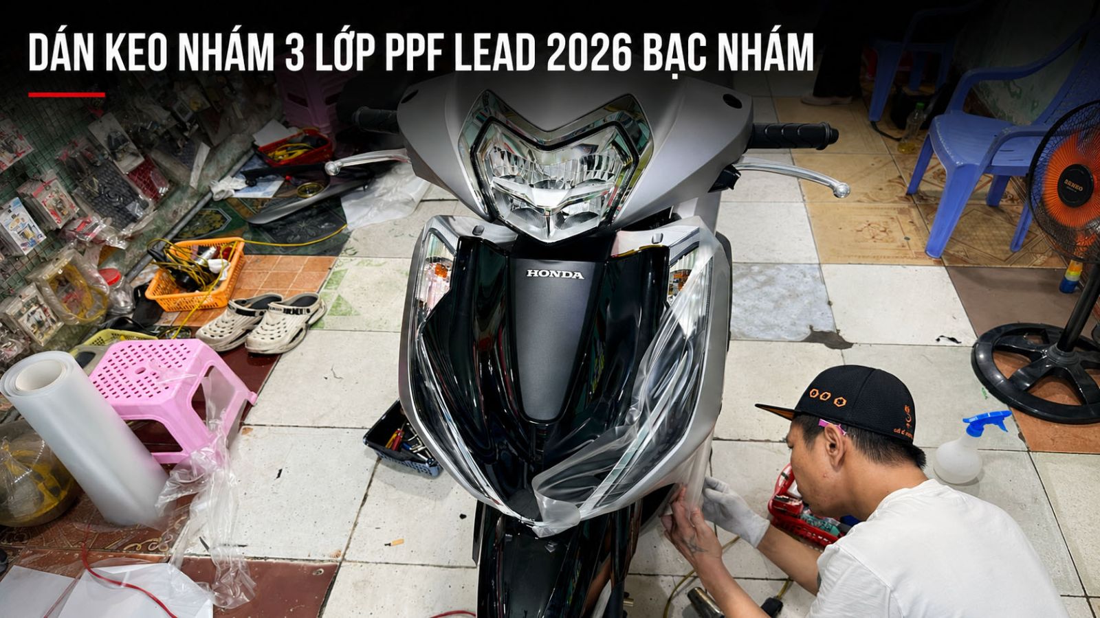 Dán keo nhám 3 lớp PPF Honda LEAD màu bạc nhám