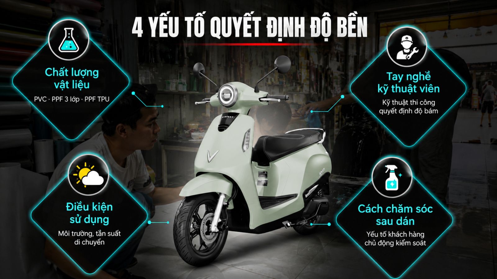 Dán keo xe máy điện bao lâu thì bong?