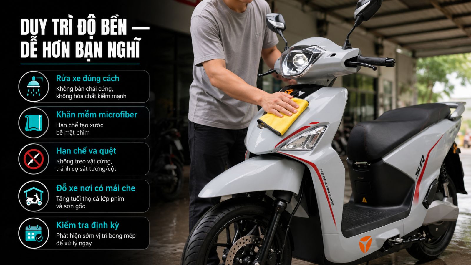 Dán keo xe máy điện bao lâu thì bong?