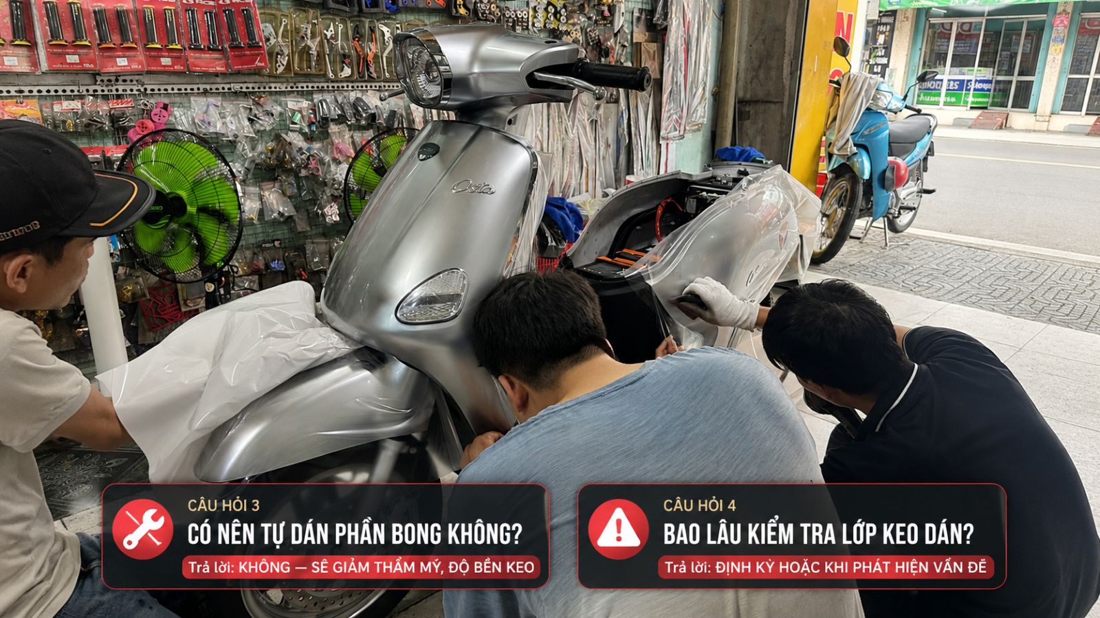 Dán keo xe máy điện bao lâu thì bong?