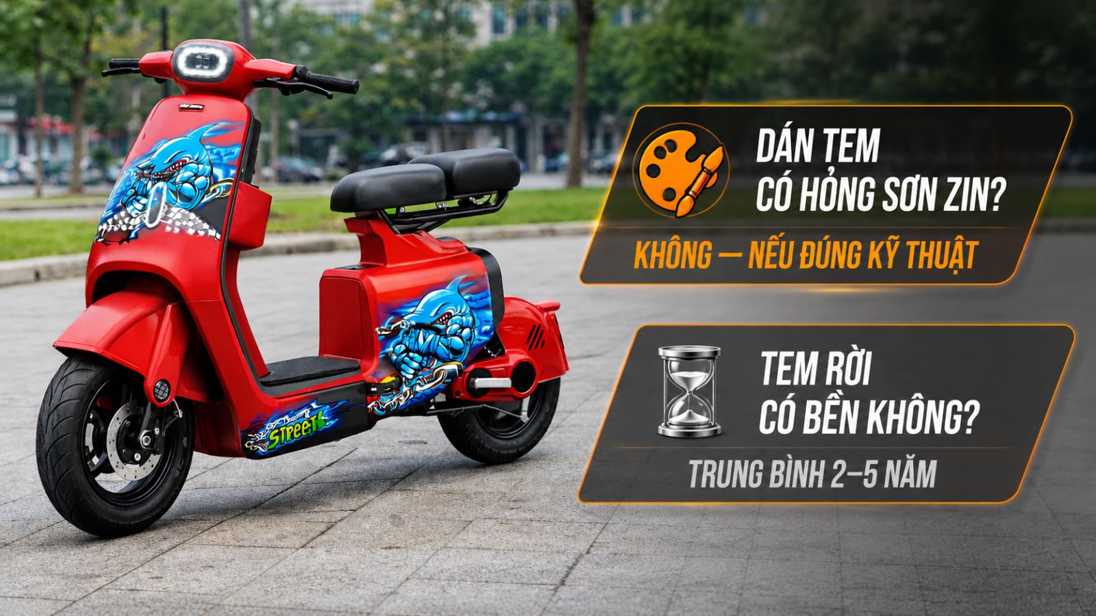 Dán tem rời xe máy điện