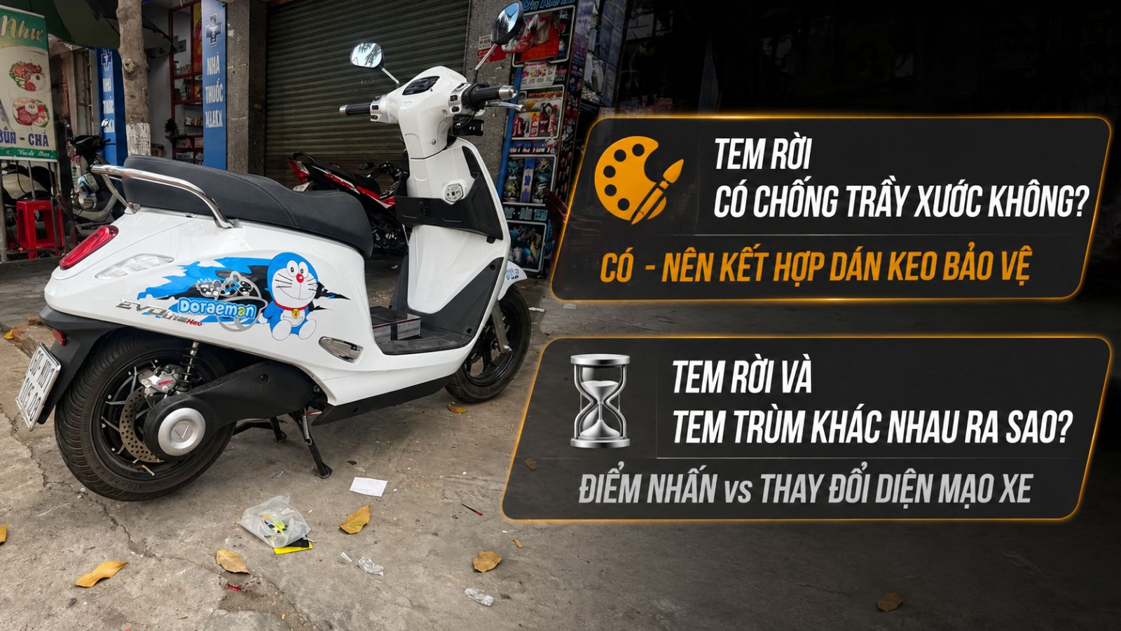 Dán tem rời xe máy điện
