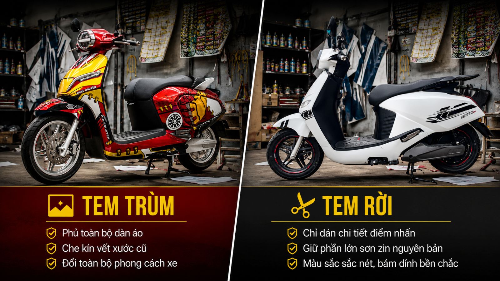 Dán tem rời xe máy điện