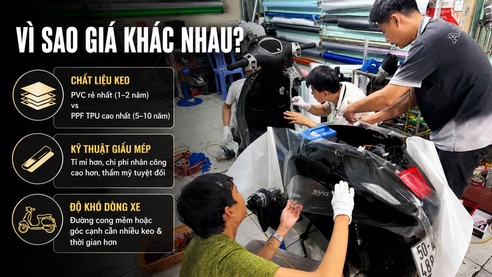 Dán keo xe máy điện bao nhiêu tiền