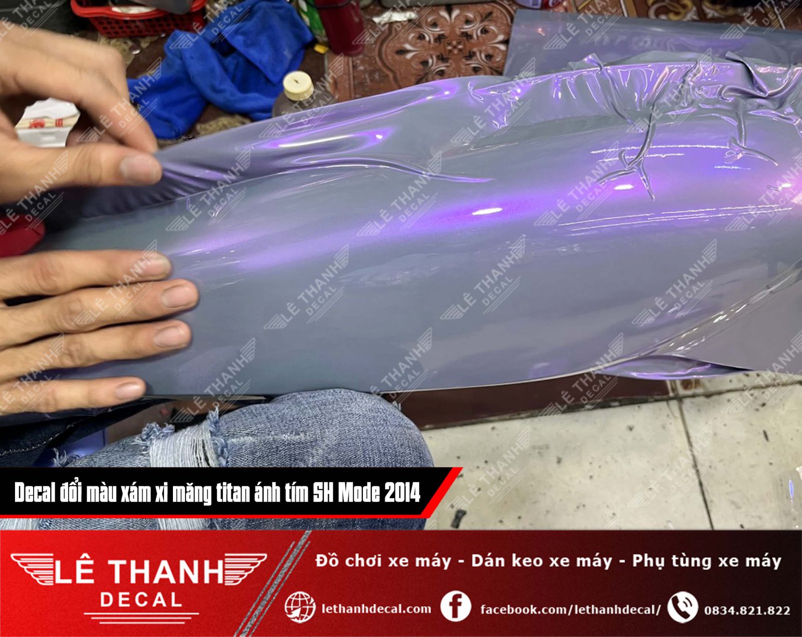 Dán decal đổi màu xám xi măng titan ánh tím cho SH Mode 2014