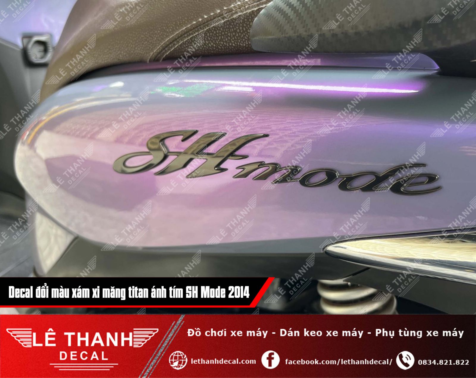 Dán decal đổi màu xám xi măng titan ánh tím cho SH Mode 2014