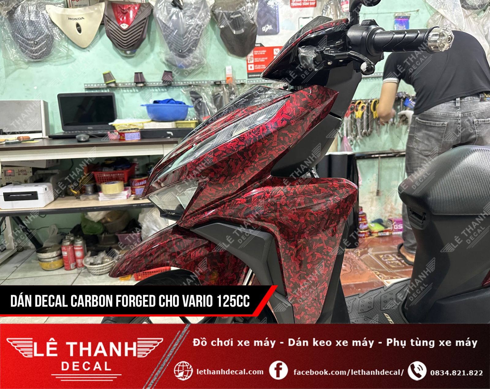 Dán decal Carbon Forged cao cấp cho Vario 125cc