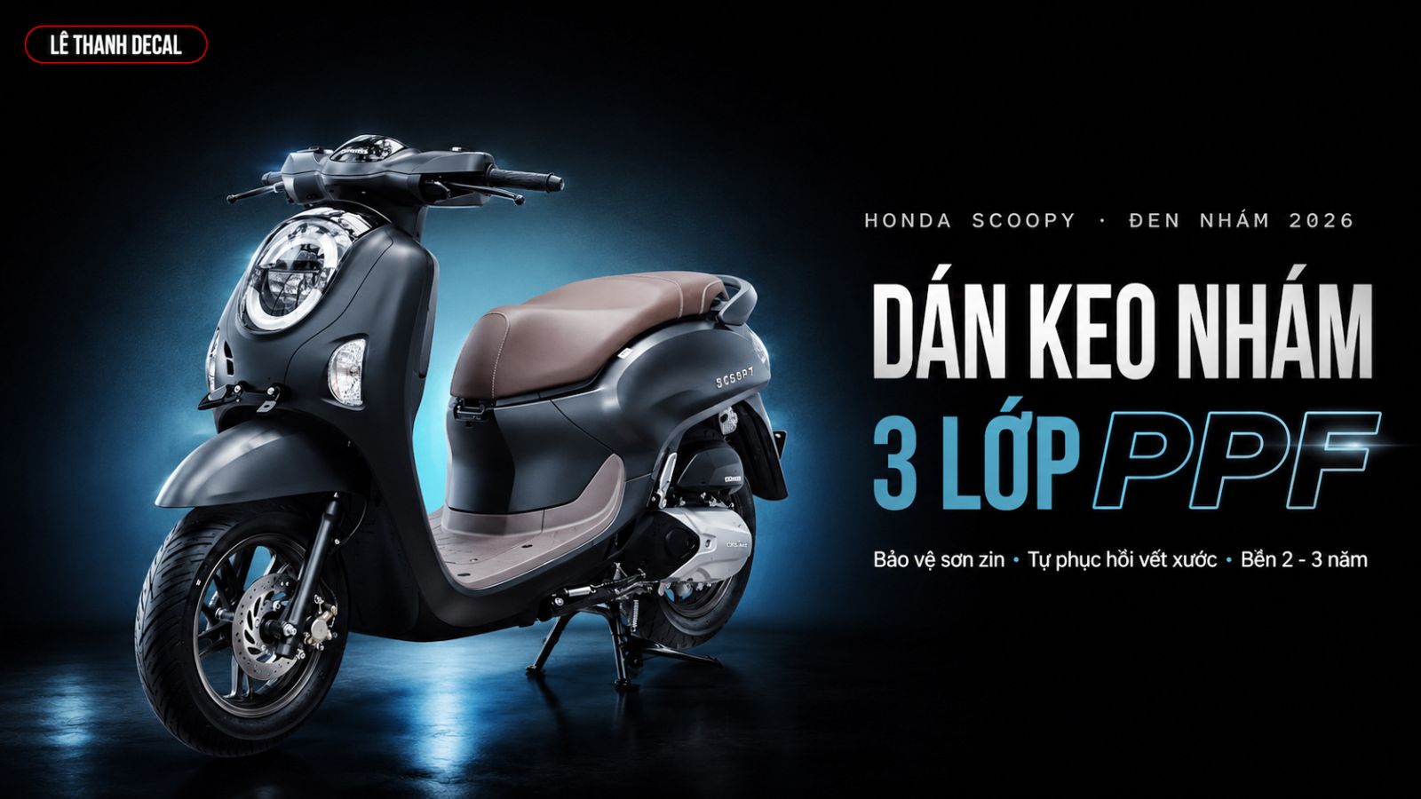Dán keo nhám 3 lớp PPF Honda Scoopy đen nhám 2026