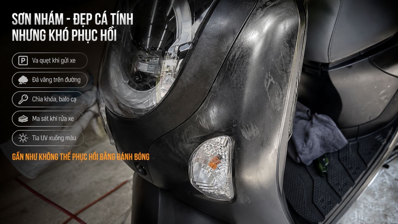 Dán keo nhám 3 lớp PPF Scoopy đen nhám 2026